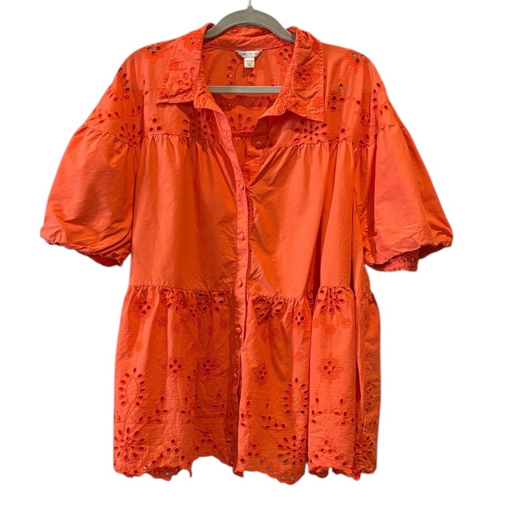 Cato Vibrant Orange Eyelet Top Boho Cottage Core 22/24W